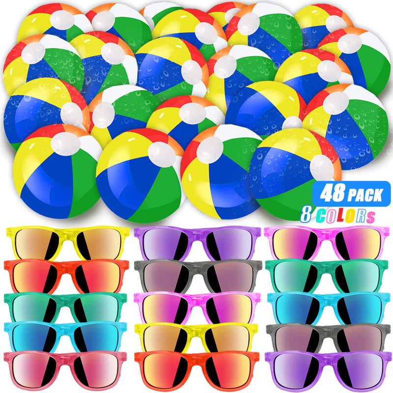 ontigola 48 Pieces Summer Clean Glasses Beach Balls Bulk Party Favors for Kids 24Pack Neon Glasses 24Pack Beach Balls Boys Girls Graduation Party Supplies for Beach Day Pool Party Favors Goodie Bag Favors - Image 3