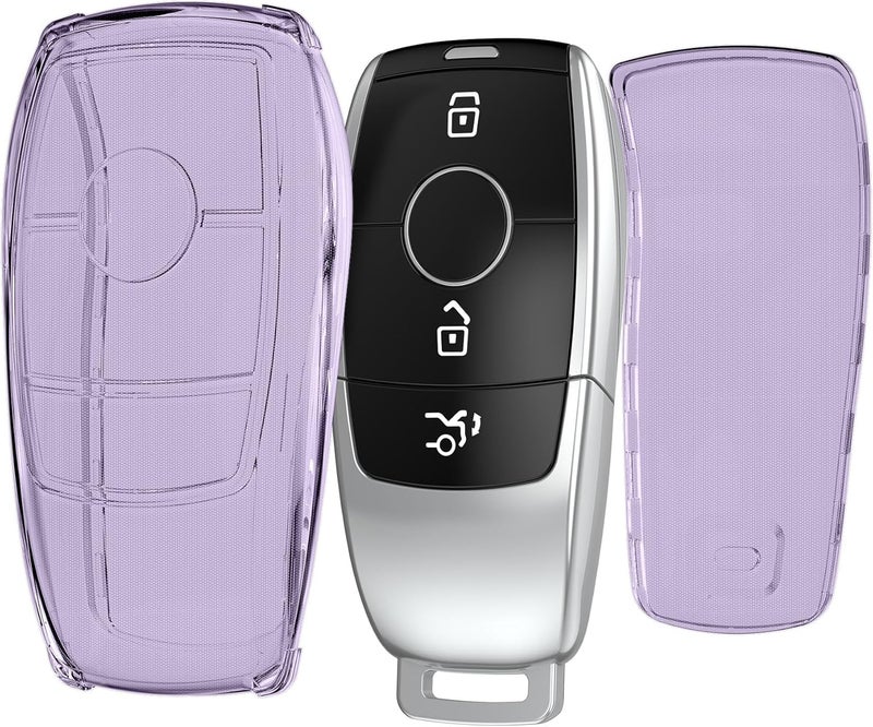 kwmobile Car Key Case for Mercedes-Benz Smart Key - Soft TPU Shell - Violet/Transparent - Image 1