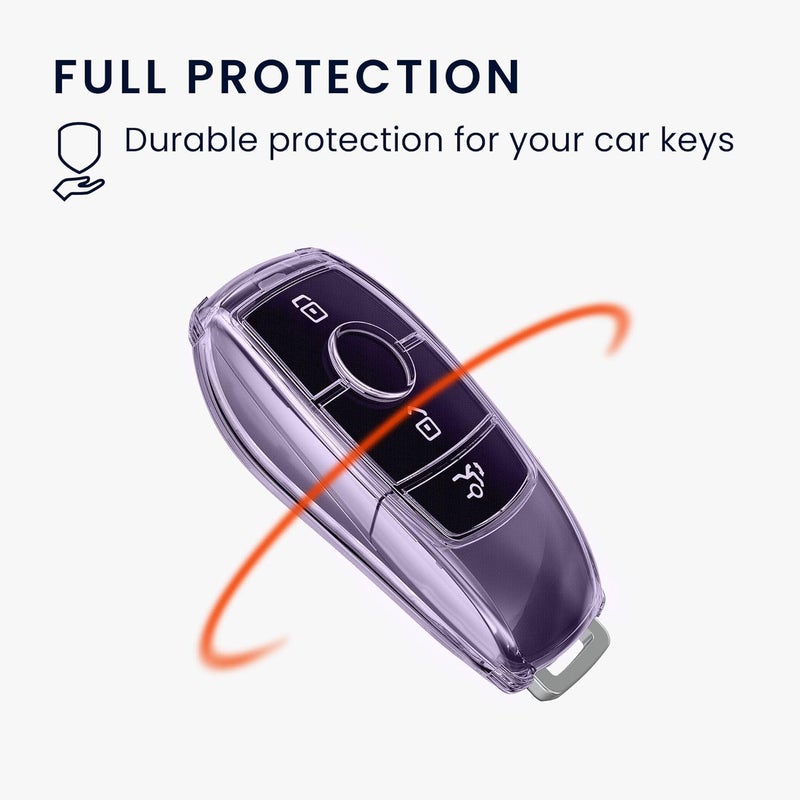 kwmobile Car Key Case for Mercedes-Benz Smart Key - Soft TPU Shell - Violet/Transparent - Image 3
