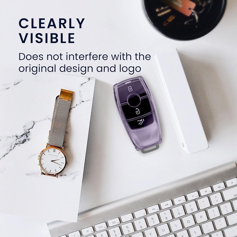 kwmobile Car Key Case for Mercedes-Benz Smart Key - Soft TPU Shell - Violet/Transparent - Image 5