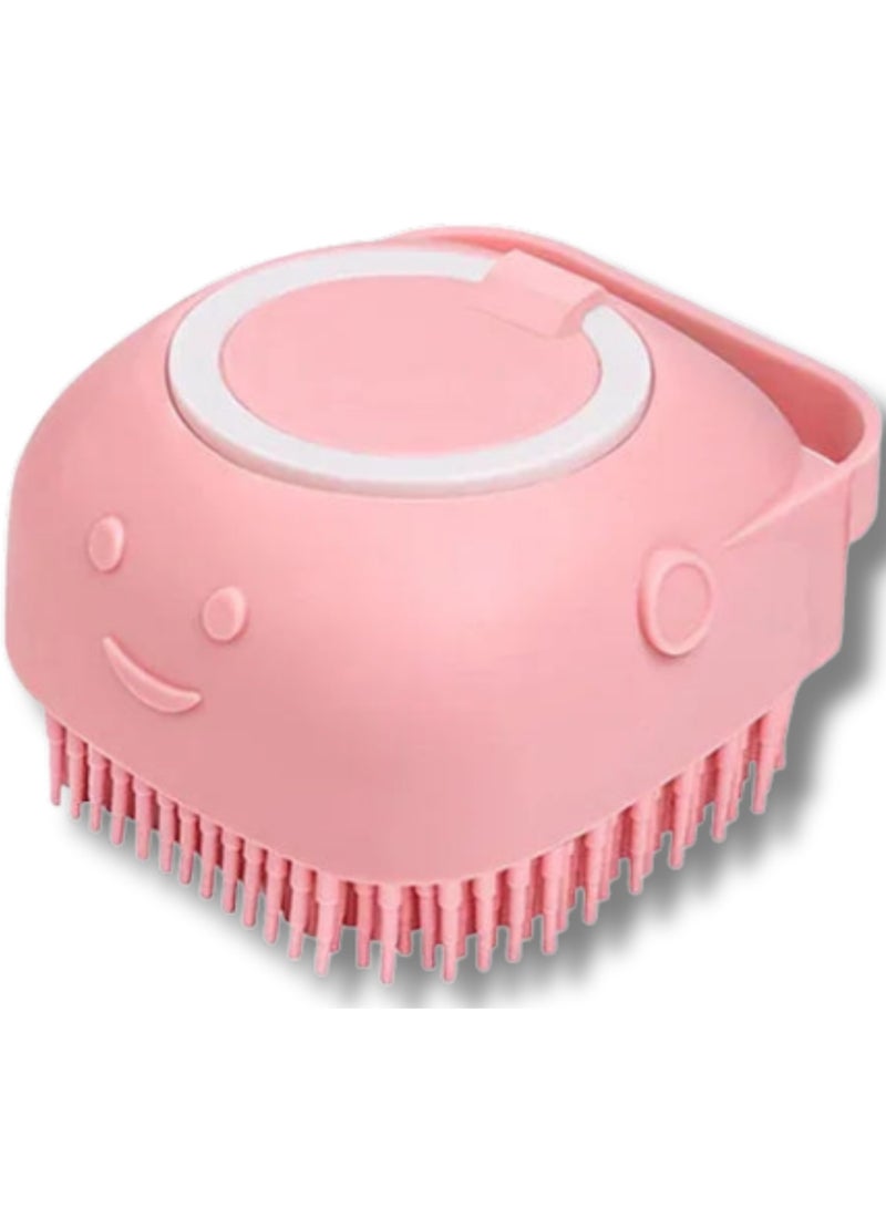 Soft Silicone Massage Body Brush with Shampoo Tank - Pink Color - Image 1