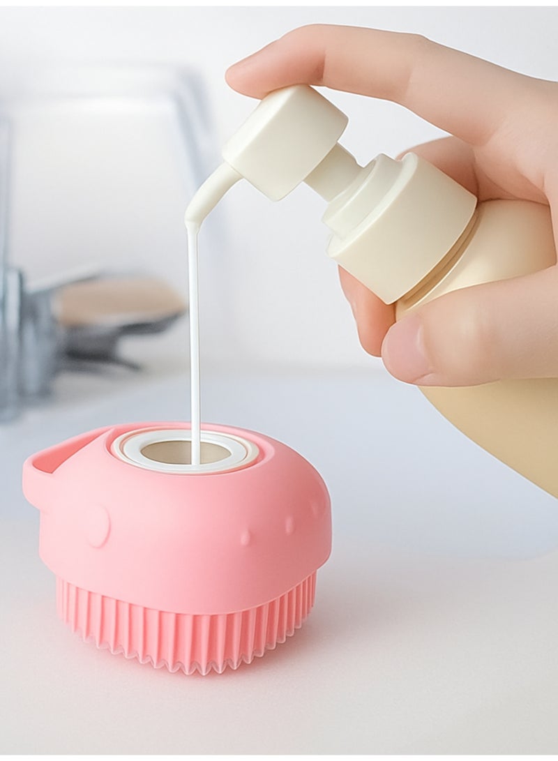 Soft Silicone Massage Body Brush with Shampoo Tank - Pink Color - Image 2
