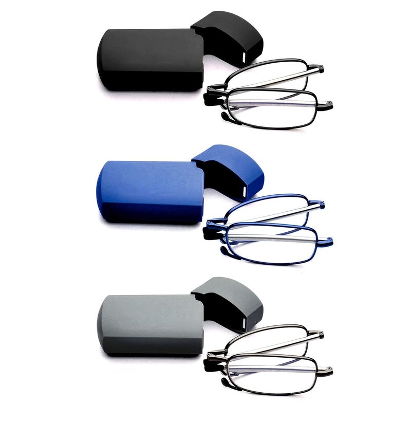 GOOSEN 3Pack Reading Glasses Men Women Pocket Wallet Purse Compact Hard Cases Folding Readers Blue light Glasses Spring Hinge 175 x