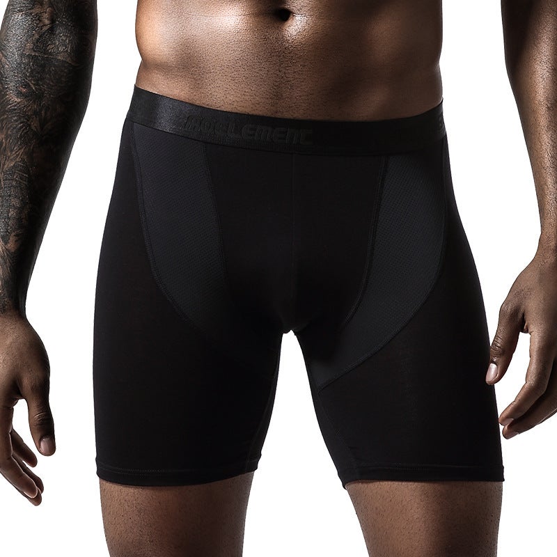 Mens Athletic Long-Legged Boxer Briefs Quick-Dry Black  - Image 1