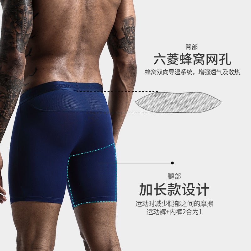 Mens Athletic Long-Legged Boxer Briefs Quick-Dry Black  - Image 3