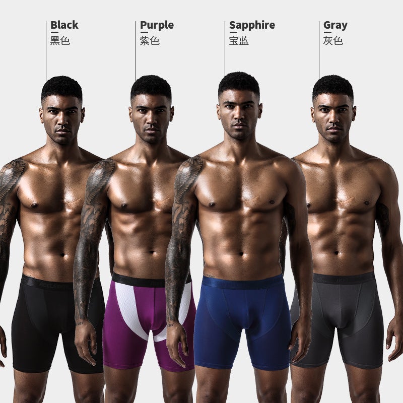 Mens Athletic Long-Legged Boxer Briefs Quick-Dry Black  - Image 4