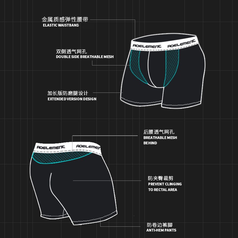 Mens Athletic Long-Legged Boxer Briefs Quick-Dry Black  - Image 5