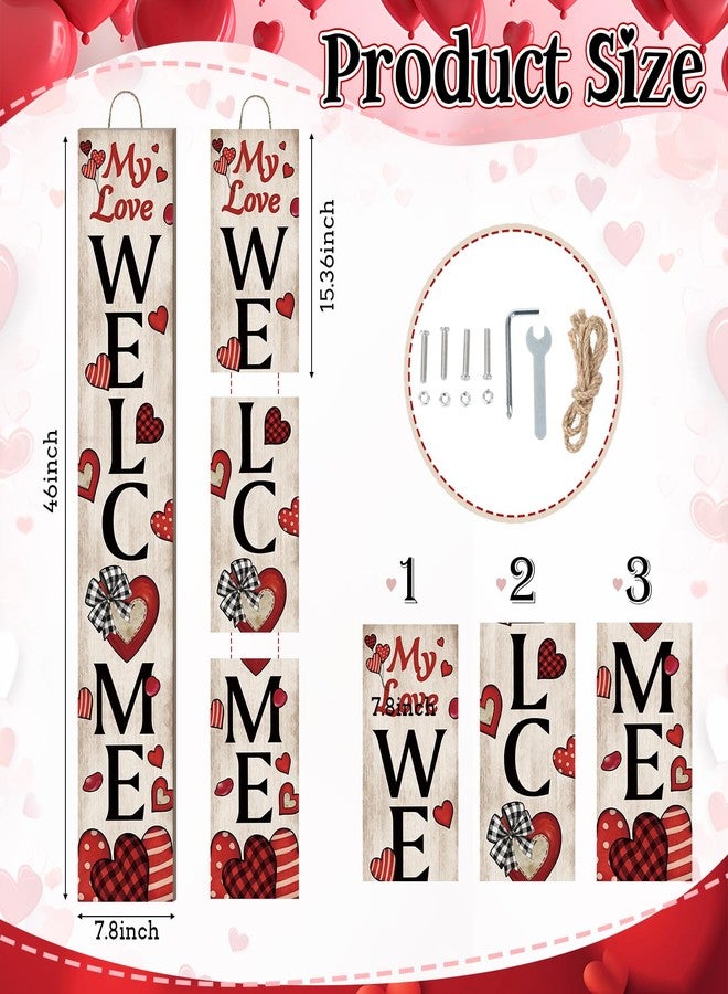 Vicenpal Valentine Welcome Porch Sign My Love Welcome Wooden Standing Decor for Valentine's Day 46 Inch Red Heart Rustic Vertical Porch Sign for Outdoor Indoor Yard Garden Party Home Decoration - Image 2