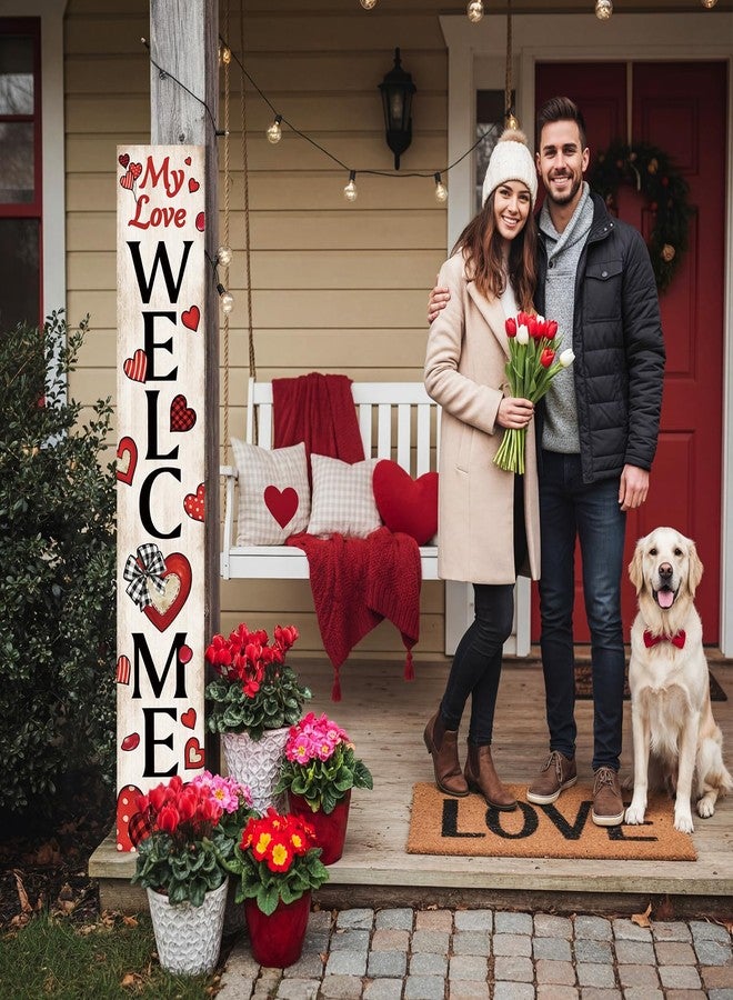 Vicenpal Valentine Welcome Porch Sign My Love Welcome Wooden Standing Decor for Valentine's Day 46 Inch Red Heart Rustic Vertical Porch Sign for Outdoor Indoor Yard Garden Party Home Decoration - Image 5