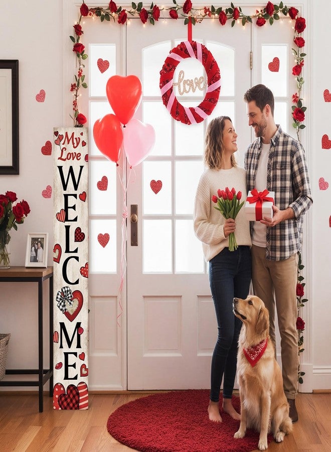 Vicenpal Valentine Welcome Porch Sign My Love Welcome Wooden Standing Decor for Valentine's Day 46 Inch Red Heart Rustic Vertical Porch Sign for Outdoor Indoor Yard Garden Party Home Decoration - Image 4