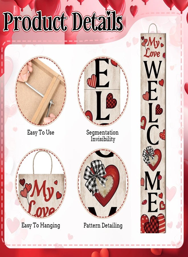 Vicenpal Valentine Welcome Porch Sign My Love Welcome Wooden Standing Decor for Valentine's Day 46 Inch Red Heart Rustic Vertical Porch Sign for Outdoor Indoor Yard Garden Party Home Decoration - Image 3