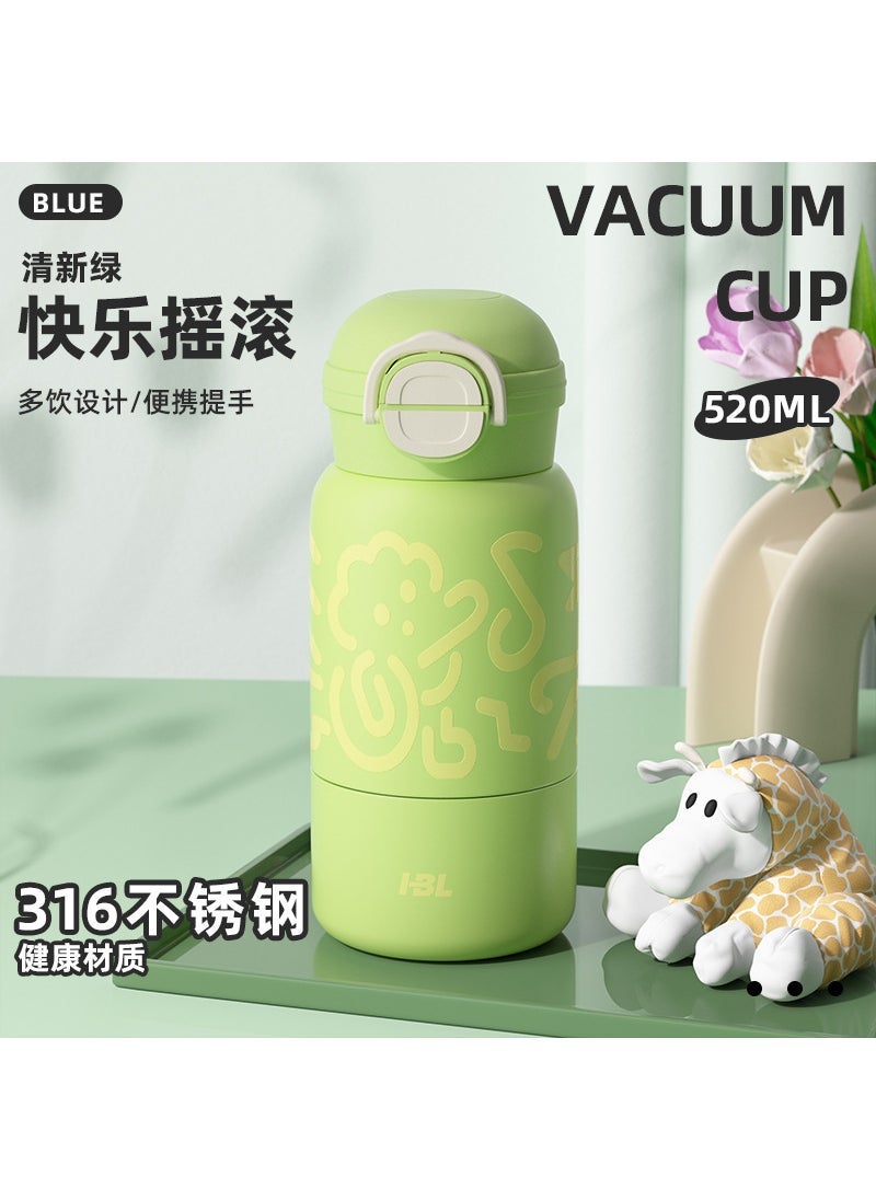 Arabest Stainless Steel Kids Insulated Cup with Straw Fresh green + three caps in one cup