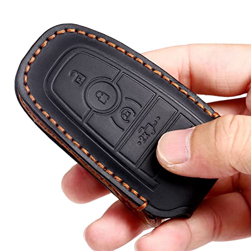 EASYANT Leather Car Key Fob Cover Fit for Ford F-150 Mustang Remote Keyless Entry Car Smart Key Sleeve 5 Buttons Black - Image 3