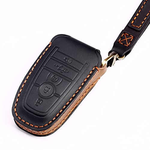 EASYANT Leather Car Key Fob Cover Fit for Ford F-150 Mustang Remote Keyless Entry Car Smart Key Sleeve 5 Buttons Black - Image 5