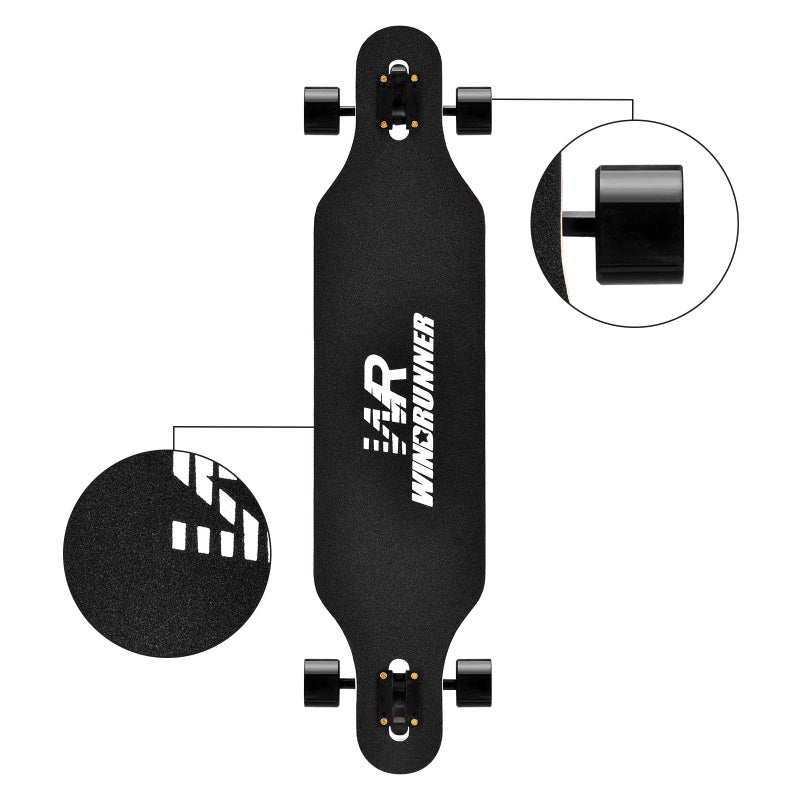 Windrunner 41 inch Freeride Longboard Skateboard,8-Ply Natural Maple Drop Through Freestyle Complete Skateboard Cruiser Pintail for Cruising,Carving,Free-Style and Downhill,Black and White Case - Image 2