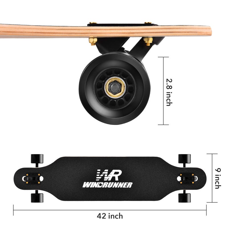 Windrunner 41 inch Freeride Longboard Skateboard,8-Ply Natural Maple Drop Through Freestyle Complete Skateboard Cruiser Pintail for Cruising,Carving,Free-Style and Downhill,Black and White Case - Image 3