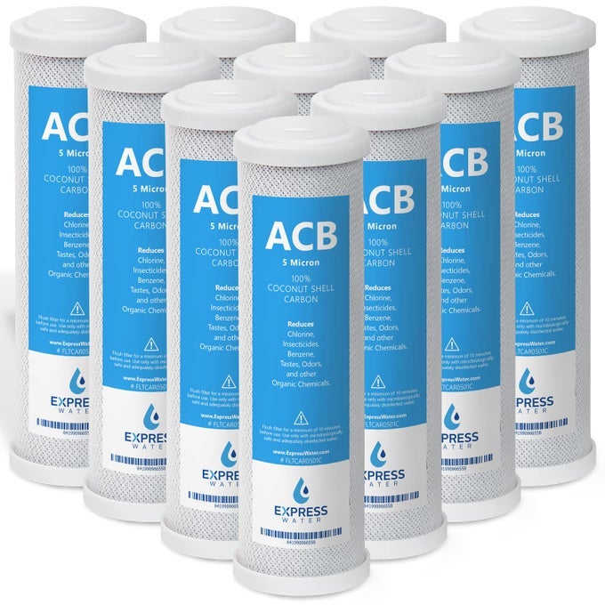10 PACK ACTIVATED CARBON BLOCK ACB WATER FILTER REPLACEMENT 5 MICRON 10 INCH FILTER UNDER SINK AND REVERSE OSMOSIS SYSTEM