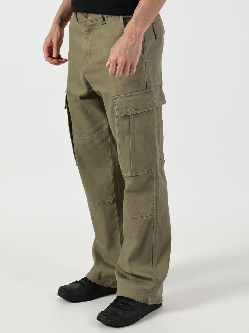 Thomas Scott Men Regular Fit Mid-Rise Cargo Trousers(TSB071_Olive_32) - Image 2