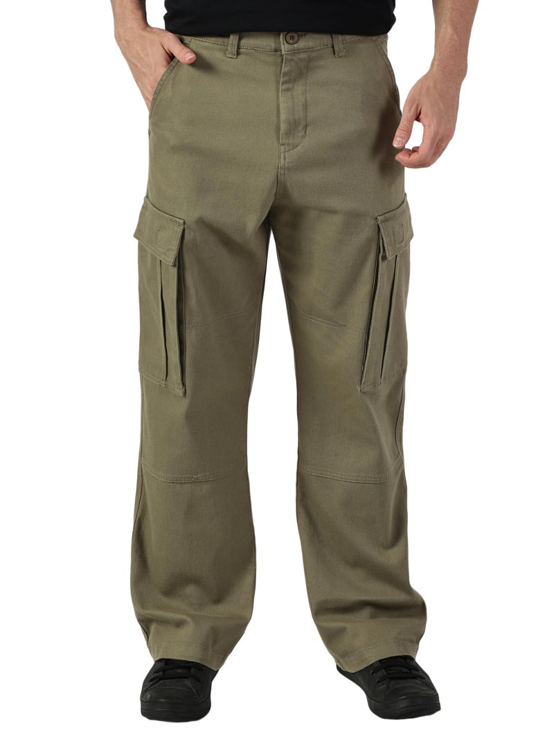 Thomas Scott Men Regular Fit Mid-Rise Cargo Trousers(TSB071_Olive_32) - Image 1