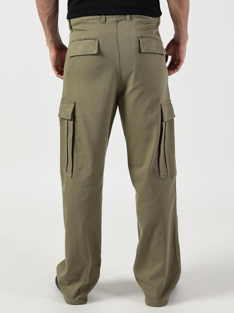 Thomas Scott Men Regular Fit Mid-Rise Cargo Trousers(TSB071_Olive_32) - Image 3