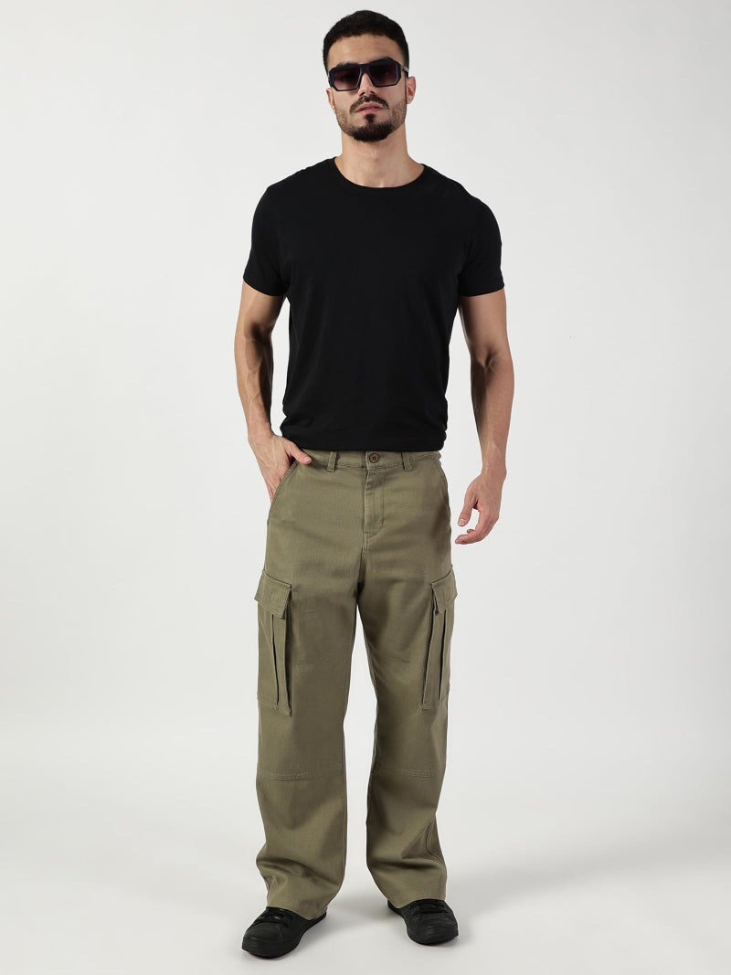 Thomas Scott Men Regular Fit Mid-Rise Cargo Trousers(TSB071_Olive_32) - Image 4