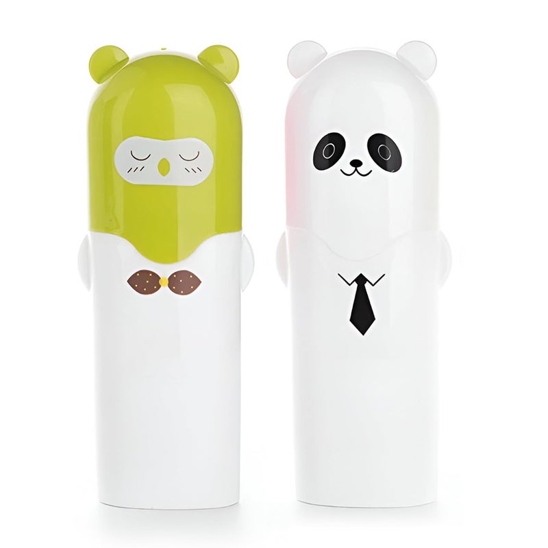 Aseenaa Plastic Cute Cartoon Shape Portable Toothbrush Case Holder for Bathroom Storage, Camping and Travel | Pack of 2 | Color : Multi - Image 1