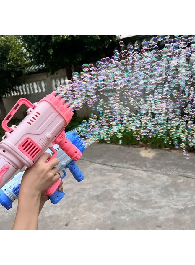 بابل جن Bubble Machine Gun, Pink Bubble Gun with Bubble Solution, 32 Holes Bubbles Machine for Adults Kids, Summer Toy Gift for Outdoor Indoor Birthday Wedding Party - Pink - Image 1