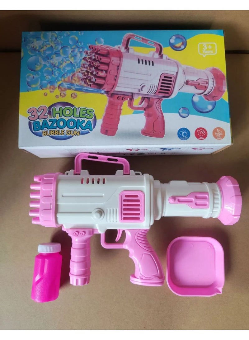 بابل جن Bubble Machine Gun, Pink Bubble Gun with Bubble Solution, 32 Holes Bubbles Machine for Adults Kids, Summer Toy Gift for Outdoor Indoor Birthday Wedding Party - Pink - Image 4