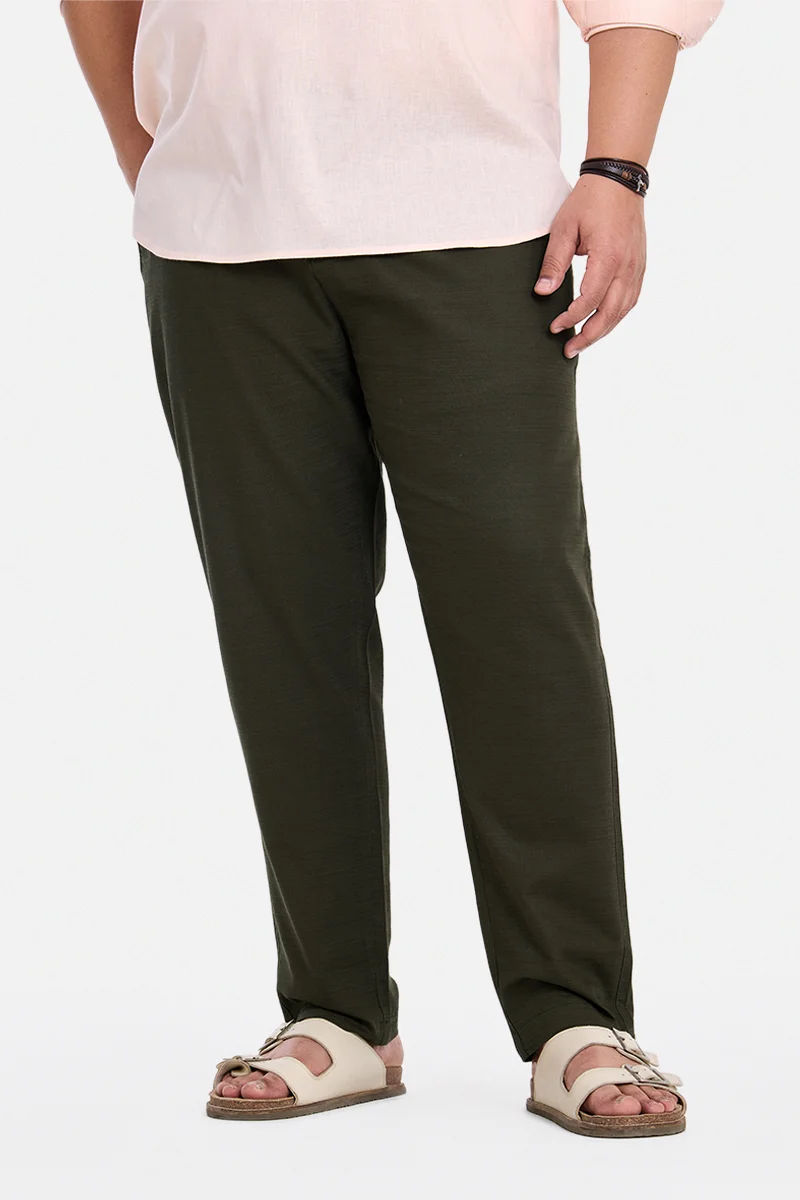 SNITCH Olive Solid Regular Fit Casual Plus Size Chinos