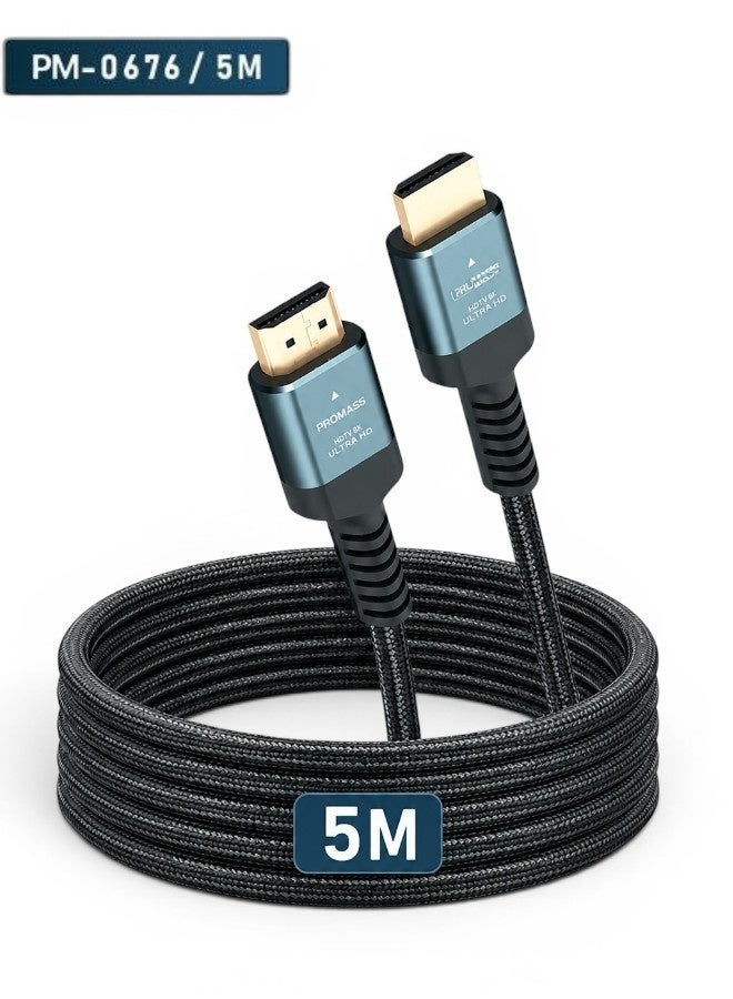PROMASS Ultra-High-Speed ​​48Gbps HDMI Cable (5 Meters) – Supports 8K, HDR10+, HDR, and 4K; compatible with PC, laptop, TV, PlayStation 5, Xbox Series X, and projectors. Features 8K 60Hz, eARC, Netflix, HDCP 2.3/2.2, and HDR10+ support. - Image 1