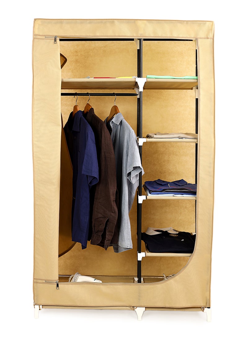 TTTP The Professionals Choice FOLDABLE NON-WOVEN WARDROBE WITH SEVEN SHELVES AND A HANGING BAR. SIZE 91.5X45X160 CM - BEIGE COLOR - Image 1