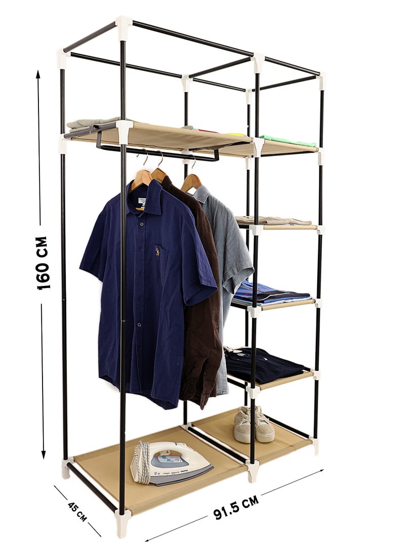 TTTP The Professionals Choice FOLDABLE NON-WOVEN WARDROBE WITH SEVEN SHELVES AND A HANGING BAR. SIZE 91.5X45X160 CM - BEIGE COLOR - Image 2