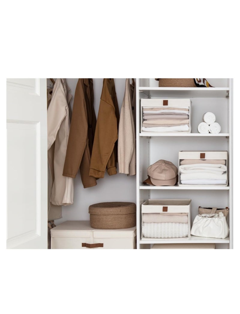StorageWorks Closet Storage Bins, Large Storage Baskets with Clear Window and Handles, Foldable Fabric Organizer for Clothes, Shelves, Beige, 3 Pack - Image 3