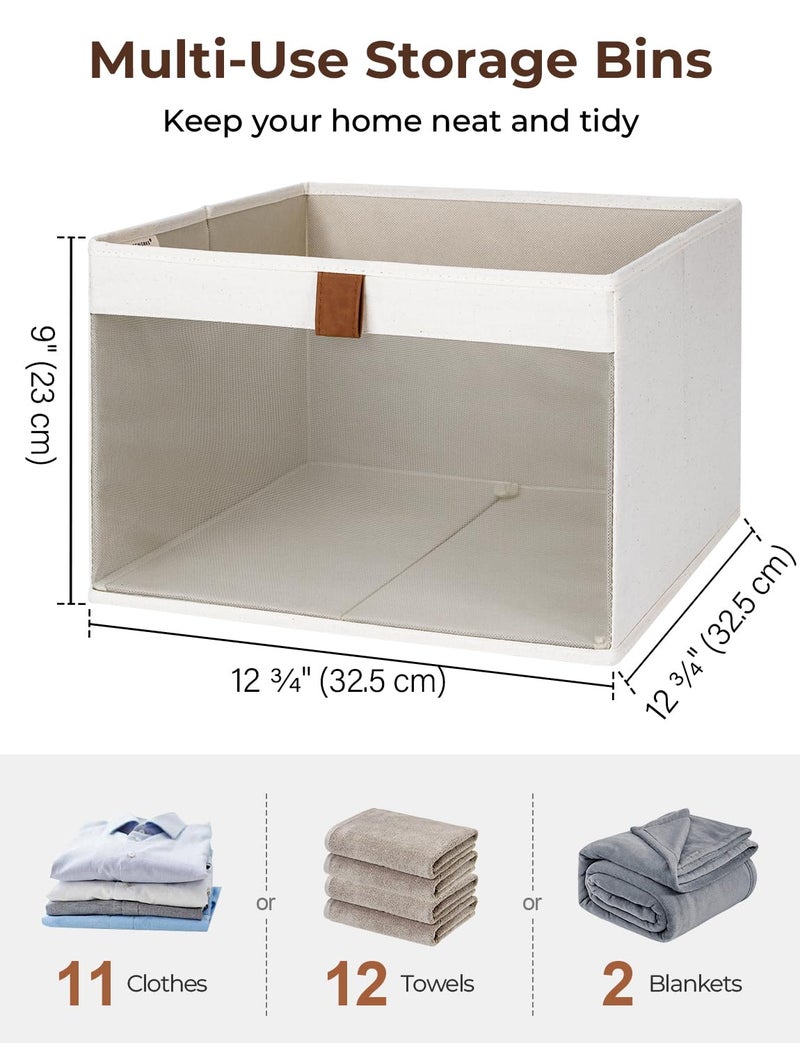StorageWorks Closet Storage Bins, Large Storage Baskets with Clear Window and Handles, Foldable Fabric Organizer for Clothes, Shelves, Beige, 3 Pack - Image 2