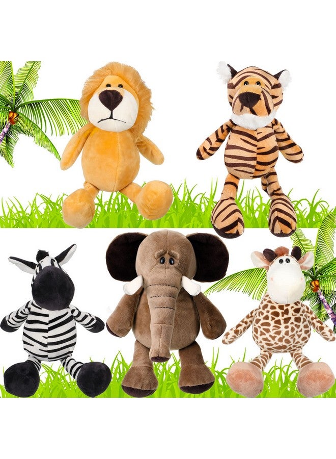 Aoriher 5 Pieces Safari Stuffed Animals Toy Set Includes Lions Tigers Elephants Zebras And Giraffes 11.8 Inch Wild Animals Soft Realistic Jungle Animals Toys For Boys, Girls, Adults - Image 1