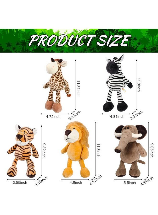 Aoriher 5 Pieces Safari Stuffed Animals Toy Set Includes Lions Tigers Elephants Zebras And Giraffes 11.8 Inch Wild Animals Soft Realistic Jungle Animals Toys For Boys, Girls, Adults - Image 2