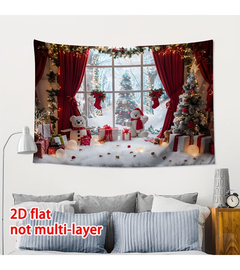 Festive Christmas Backdrop Winter Wonderland Country Snowman Decorations 2D Flat Banner 51 Inch by 59 Inch Polyester Fabric for Holiday Photography Home Decoration Party Supplies Studio Props - Image 1