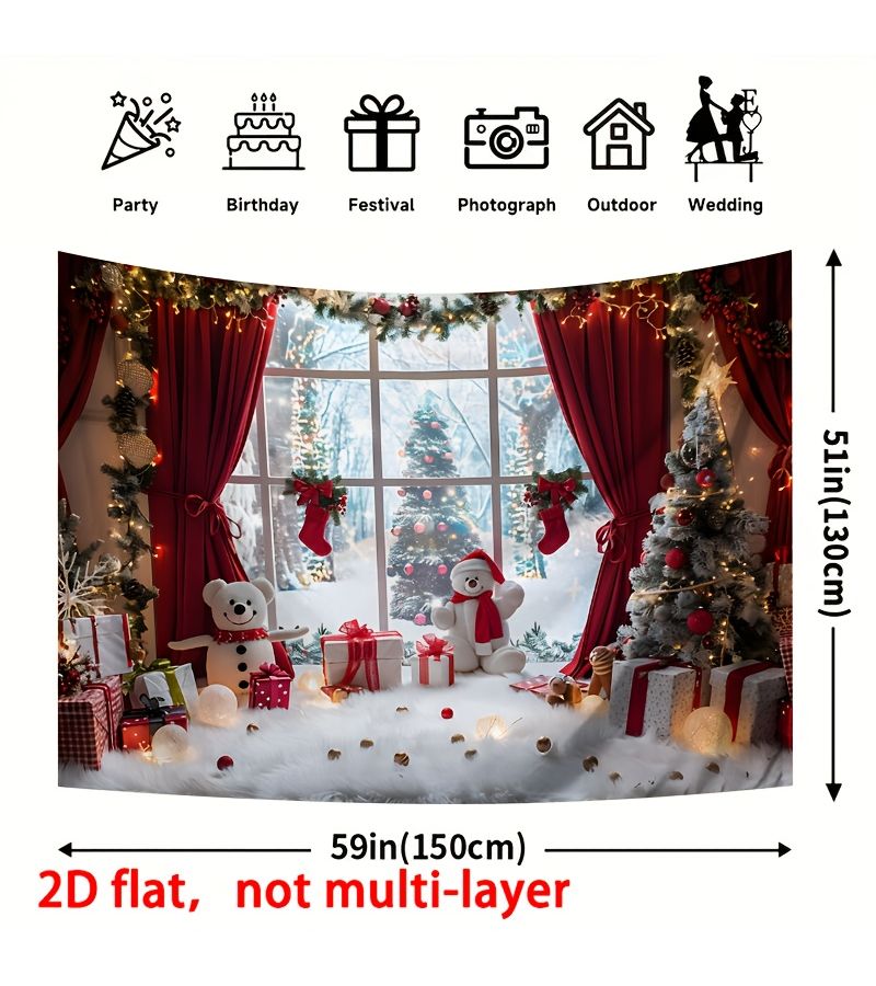 Festive Christmas Backdrop Winter Wonderland Country Snowman Decorations 2D Flat Banner 51 Inch by 59 Inch Polyester Fabric for Holiday Photography Home Decoration Party Supplies Studio Props - Image 3