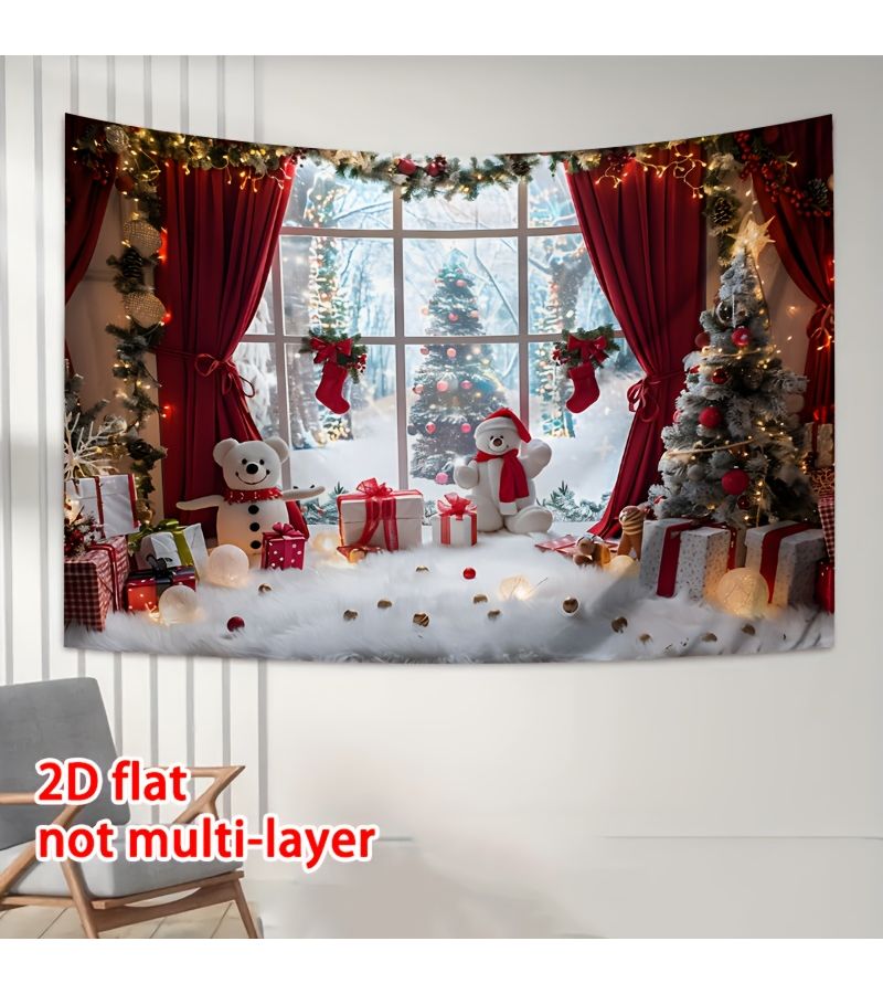 Festive Christmas Backdrop Winter Wonderland Country Snowman Decorations 2D Flat Banner 51 Inch by 59 Inch Polyester Fabric for Holiday Photography Home Decoration Party Supplies Studio Props - Image 2