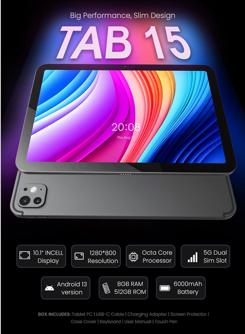 أوتيتو تابلت اوتيتو 15؛ بشاشة 10.1 بوصة؛ 8GB RAM، 512GB تخزين؛ كاميرا 13MP؛ بطارية 6000mAh؛ أندرويد 13 بلون فضي - Image 3