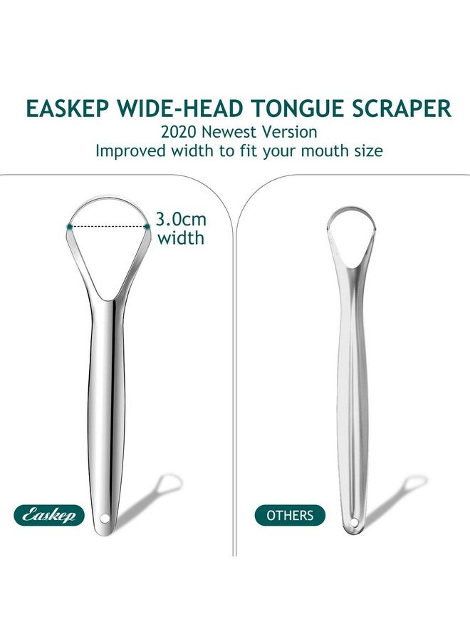 Easkep Scraper (2 Pack), Wide-Head Tongue Cleaner With Nice Carrying Box, Easkep 100% Stainless Steel Tongue Scrapers Cleaners, For Men, Women, Adults, Kids，Silver - Image 2