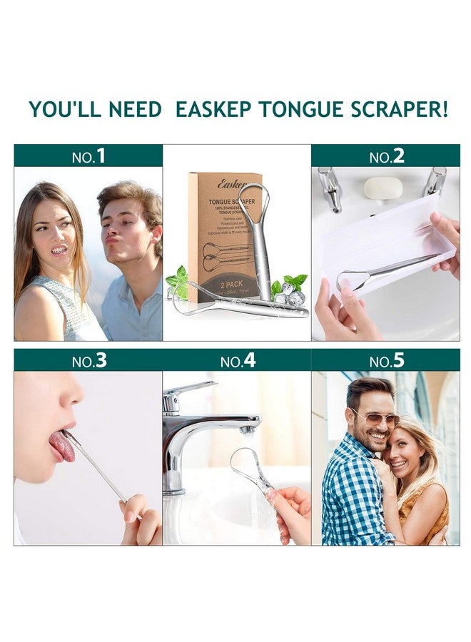 Easkep Scraper (2 Pack), Wide-Head Tongue Cleaner With Nice Carrying Box, Easkep 100% Stainless Steel Tongue Scrapers Cleaners, For Men, Women, Adults, Kids，Silver - Image 5