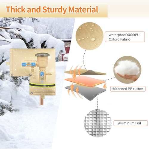 Insoma Outdoor Backflow Preventer Cover Pipe Insulated Pouch for Freeze Protection Winter Thicken Fabric Sprinkler Valve Insulation Cover for Outside Irrigation Pipe Water Well Pump Beige 14W X 13H - Image 3