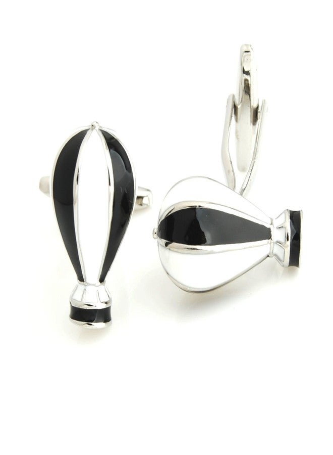 Peluche Men's Enamel Hot Air Balloon Novelty Cufflinks (Black, White, Silver) - Image 1