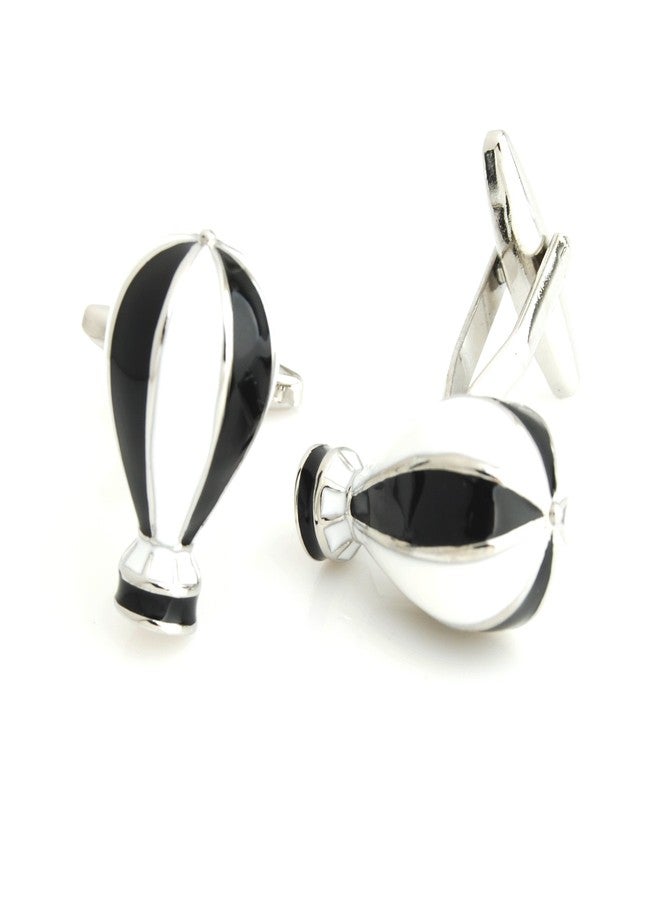 Peluche Men's Enamel Hot Air Balloon Novelty Cufflinks (Black, White, Silver) - Image 2