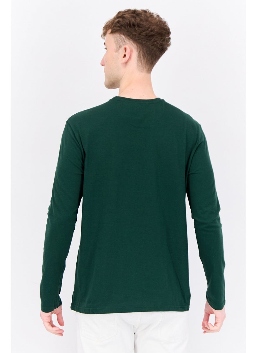 KANGOL - Men Crew Neck Long Sleeves Plain T-Shirt, Dark Green - Image 1