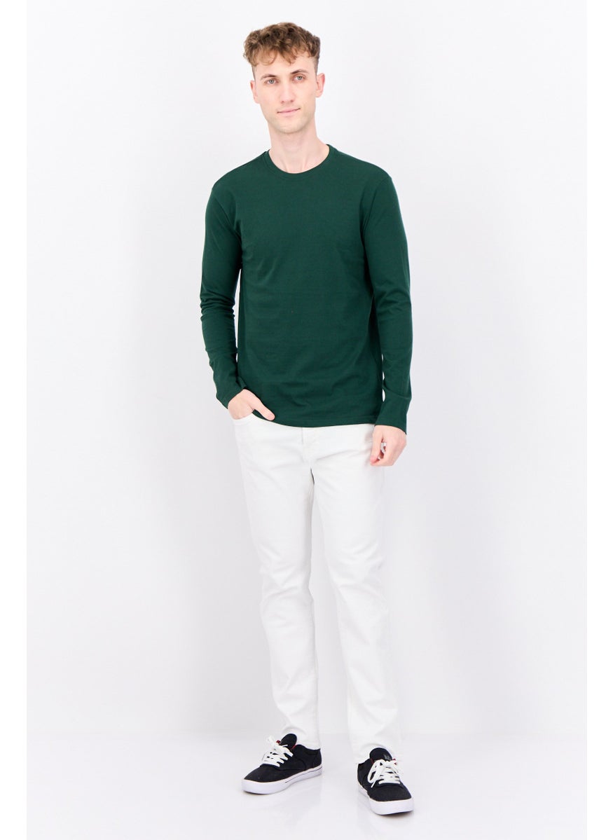 KANGOL - Men Crew Neck Long Sleeves Plain T-Shirt, Dark Green - Image 1