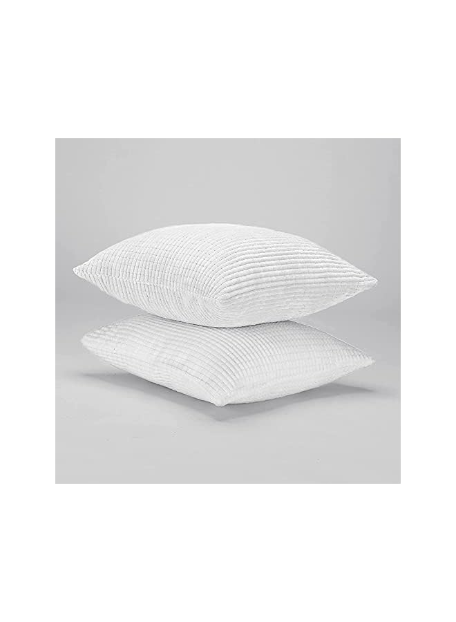 بروماس غطاء وسادة رمي باللون الأبيض الساطع، غطاء وسادة مربعة الشكل مع خطوط لغرفة النوم وأريكة غرفة المعيشة مكون من 2 غطاء وسادة زخرفي مخملي فائق النعومة مع نسيج، 18 × 18 بوصة - Image 4