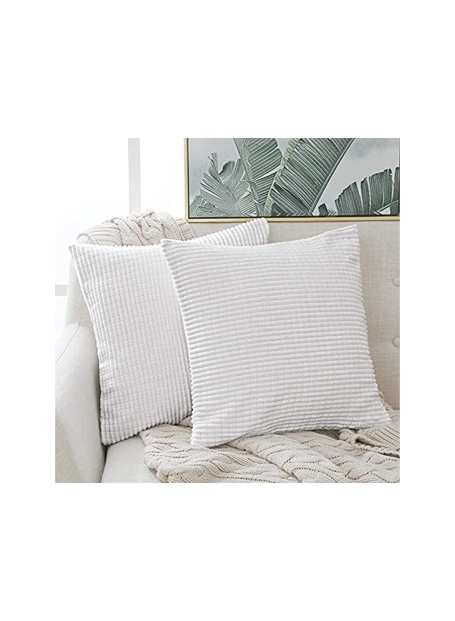 بروماس غطاء وسادة رمي باللون الأبيض الساطع، غطاء وسادة مربعة الشكل مع خطوط لغرفة النوم وأريكة غرفة المعيشة مكون من 2 غطاء وسادة زخرفي مخملي فائق النعومة مع نسيج، 18 × 18 بوصة - Image 2
