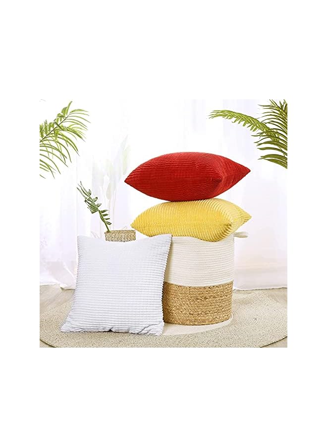 بروماس غطاء وسادة رمي باللون الأبيض الساطع، غطاء وسادة مربعة الشكل مع خطوط لغرفة النوم وأريكة غرفة المعيشة مكون من 2 غطاء وسادة زخرفي مخملي فائق النعومة مع نسيج، 18 × 18 بوصة - Image 3